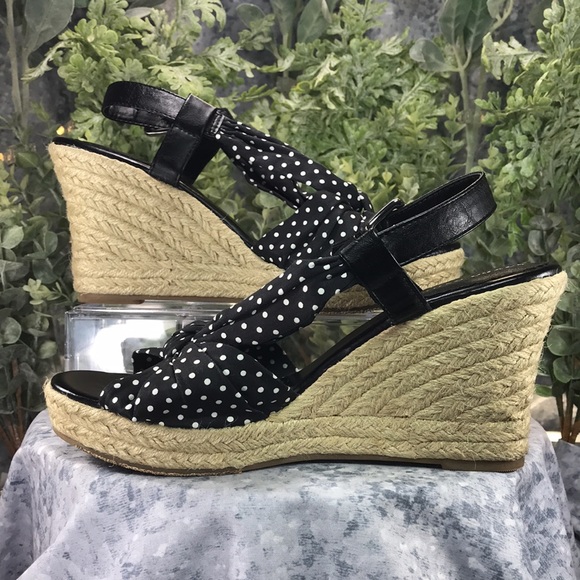 Laura Ashley Kilby Satin Fabric Polka Dot Espadrille Wedges WMS 10B☀️Like NEW☀️ - Picture 4 of 13